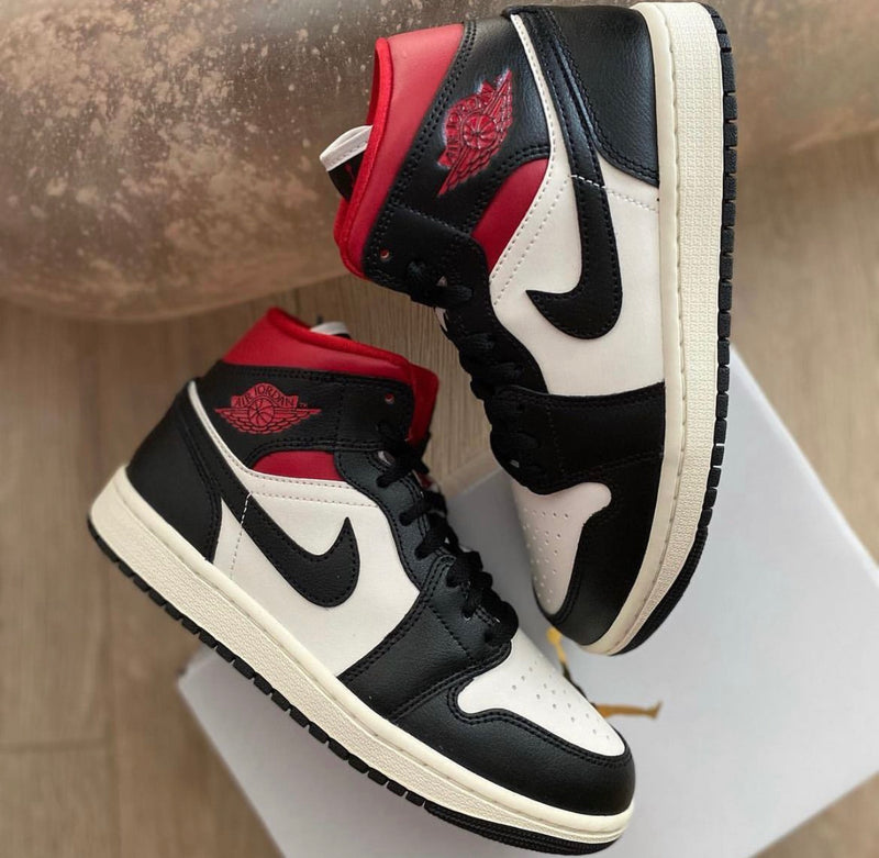 Air Jordan 1 Mid Black White Gym Red